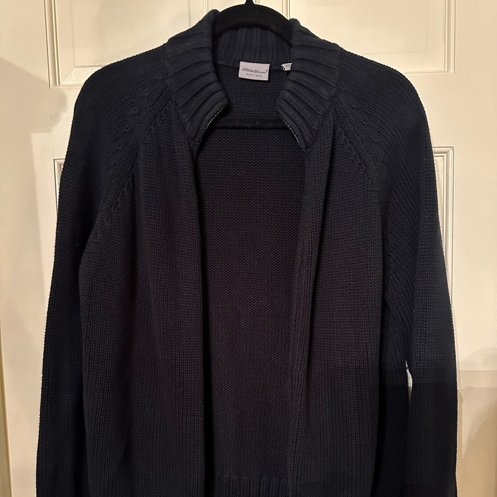 Black zipper cardigan sweater, Eddie Bauer, size large
